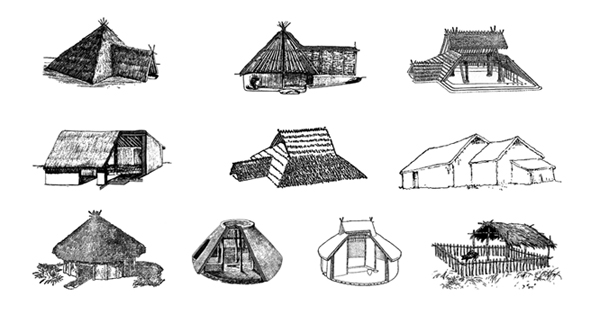 根据考古资料复原的部分史前人类房屋示意图